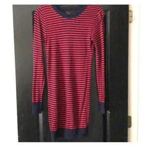 Red and navy striped sweater mini dress